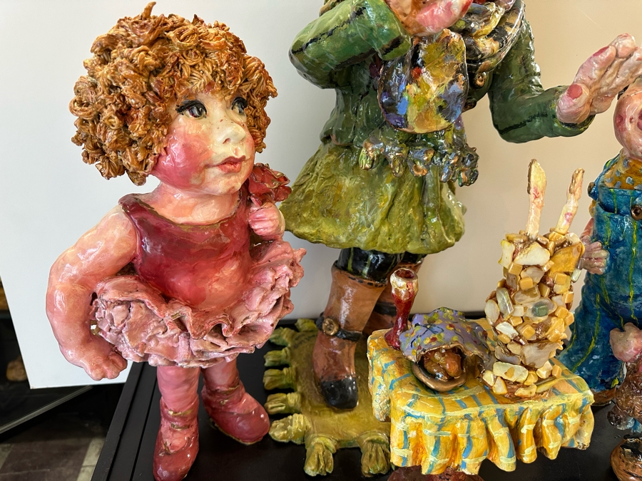 Impressive Large Scale Sculpture Featuring Mother With Son And Daughter On Large Wooden Stand Titled 'L'Dor V'Dor' Signed By Branah Layah And Bonnie Lee Roth - Was Formerly Displayed In A Museum 26.5W X 17.5D X 30H [Photo 6]