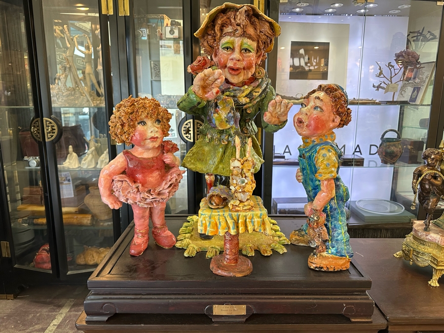 Impressive Large Scale Sculpture Featuring Mother With Son And Daughter On Large Wooden Stand Titled 'L'Dor V'Dor' Signed By Branah Layah And Bonnie Lee Roth - Was Formerly Displayed In A Museum 26.5W X 17.5D X 30H [Photo 22]