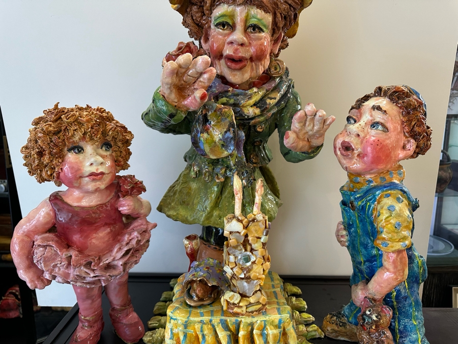 Impressive Large Scale Sculpture Featuring Mother With Son And Daughter On Large Wooden Stand Titled 'L'Dor V'Dor' Signed By Branah Layah And Bonnie Lee Roth - Was Formerly Displayed In A Museum 26.5W X 17.5D X 30H [Photo 15]