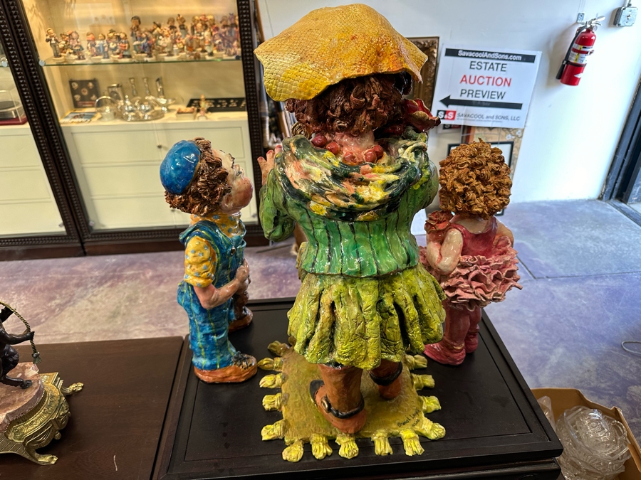 Impressive Large Scale Sculpture Featuring Mother With Son And Daughter On Large Wooden Stand Titled 'L'Dor V'Dor' Signed By Branah Layah And Bonnie Lee Roth - Was Formerly Displayed In A Museum 26.5W X 17.5D X 30H [Photo 21]