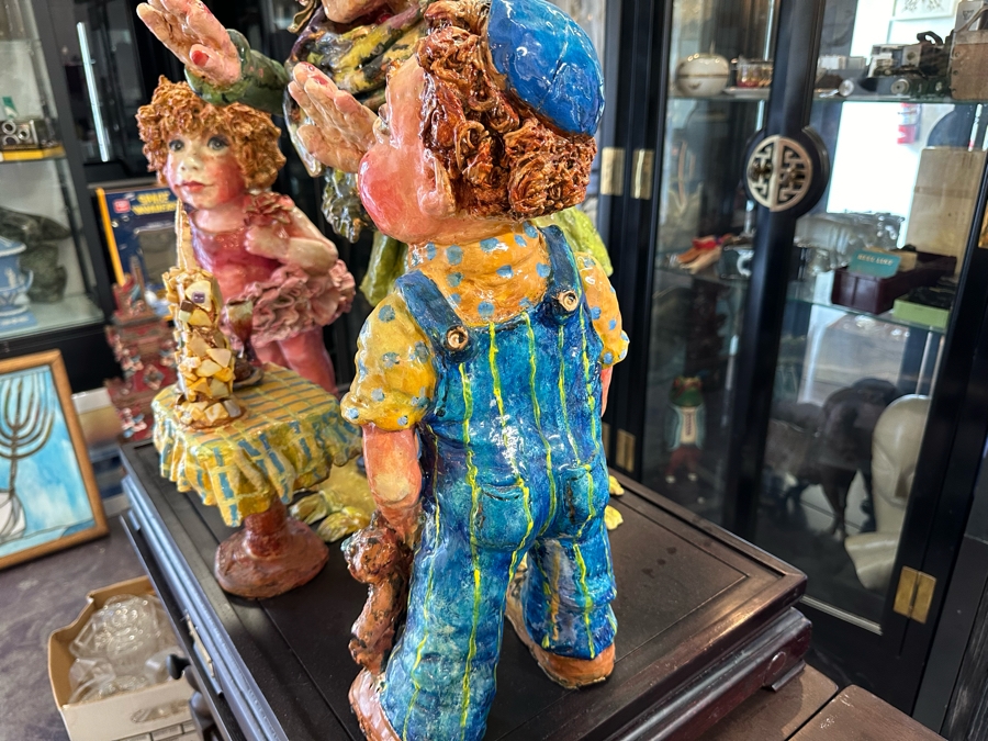 Impressive Large Scale Sculpture Featuring Mother With Son And Daughter On Large Wooden Stand Titled 'L'Dor V'Dor' Signed By Branah Layah And Bonnie Lee Roth - Was Formerly Displayed In A Museum 26.5W X 17.5D X 30H [Photo 18]