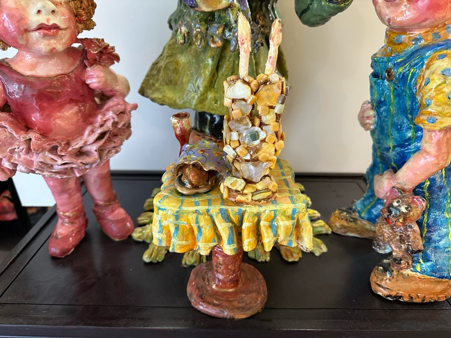 Impressive Large Scale Sculpture Featuring Mother With Son And Daughter On Large Wooden Stand Titled 'L'Dor V'Dor' Signed By Branah Layah And Bonnie Lee Roth - Was Formerly Displayed In A Museum 26.5W X 17.5D X 30H [Photo 3]