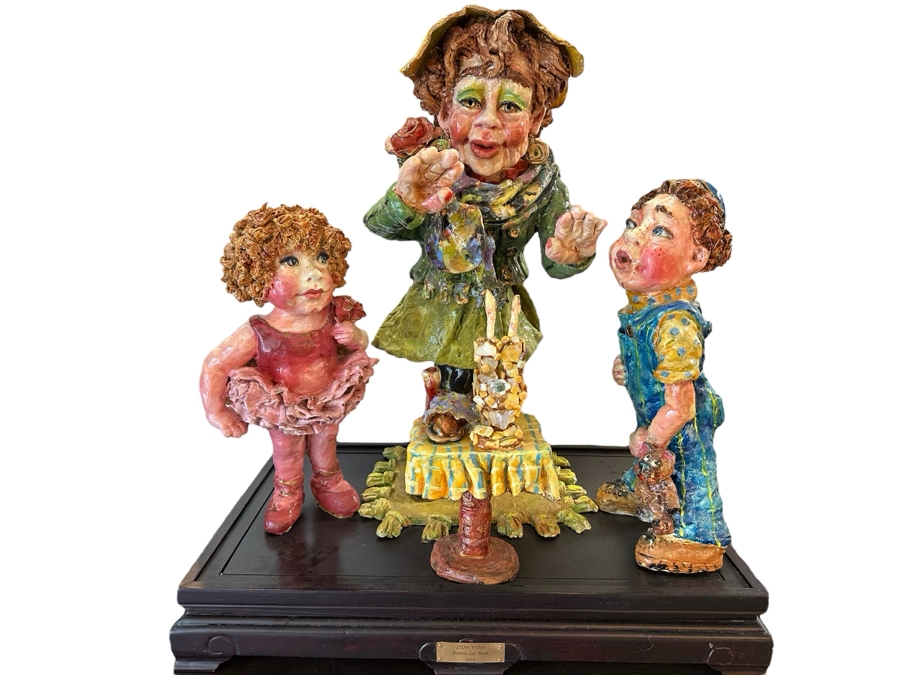 Impressive Large Scale Sculpture Featuring Mother With Son And Daughter On Large Wooden Stand Titled 'L'Dor V'Dor' Signed By Branah Layah And Bonnie Lee Roth - Was Formerly Displayed In A Museum 26.5W X 17.5D X 30H