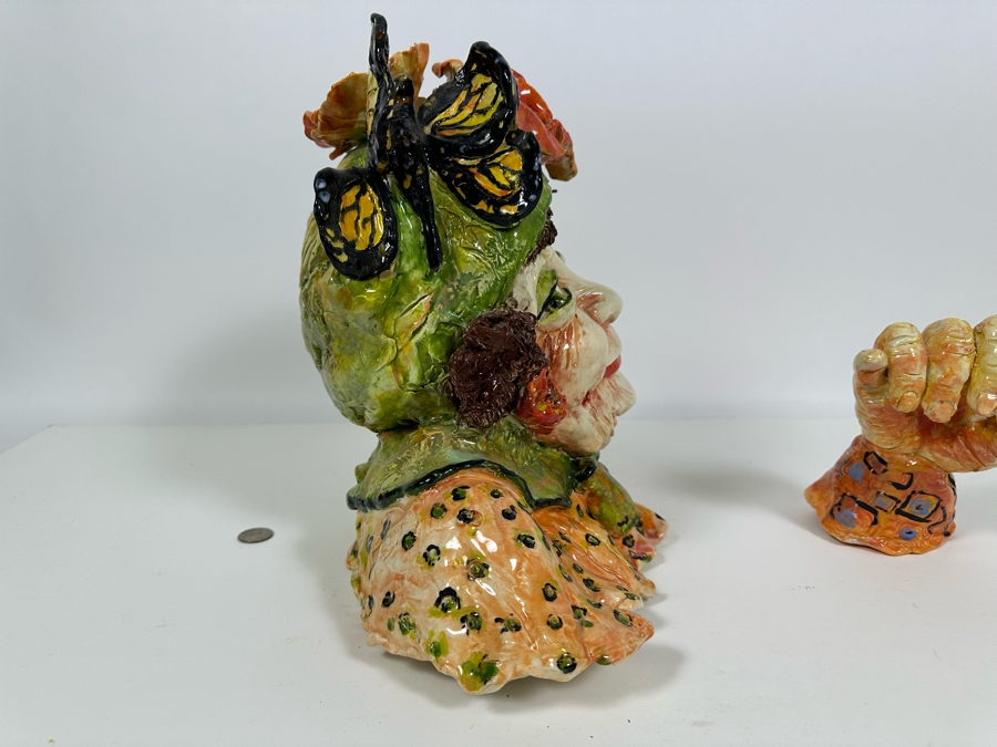Bonnie Lee Roth (B. 1942, Southern California) Original Two-Piece Cheerful Bust & Hand Sculpture 14W X 12H [Photo 8]