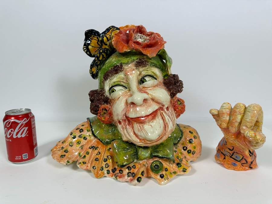 Bonnie Lee Roth (B. 1942, Southern California) Original Two-Piece Cheerful Bust & Hand Sculpture 14W X 12H [Photo 2]