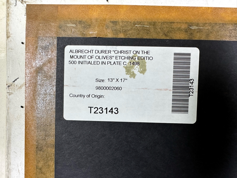 After Albrecht Durer 'Christ On The Mount Of Olives' Print 13 X 17 In Gold Frame 32 X 38 [Photo 20]