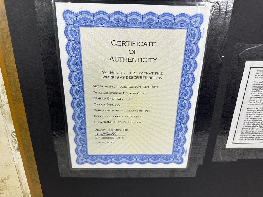 After Albrecht Durer 'Christ On The Mount Of Olives' Print 13 X 17 In Gold Frame 32 X 38 [Photo 21]