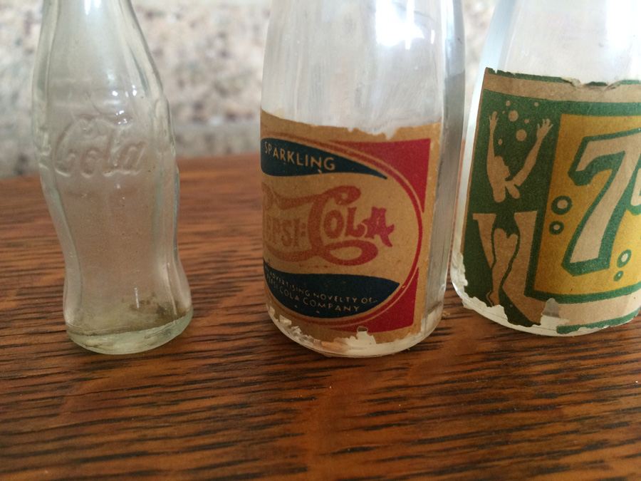 Set of 3 Vintage Soda Pop Miniature Bottles - Coca-Cola, Pepsi-Cola, 7up [Photo 5]