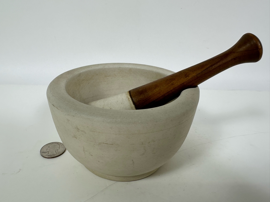 Vintage Apothecary Mortar 5W X 3H & Pestle 6L Stoneware Medicine Bowl [Photo 12]