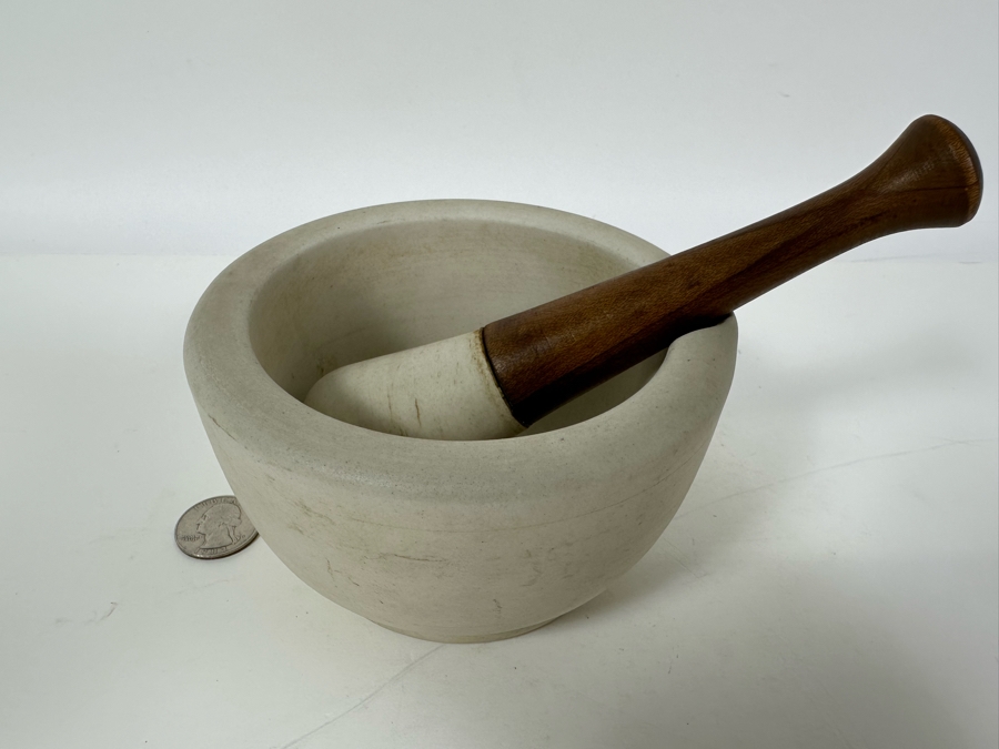 Vintage Apothecary Mortar 5W X 3H & Pestle 6L Stoneware Medicine Bowl [Photo 14]