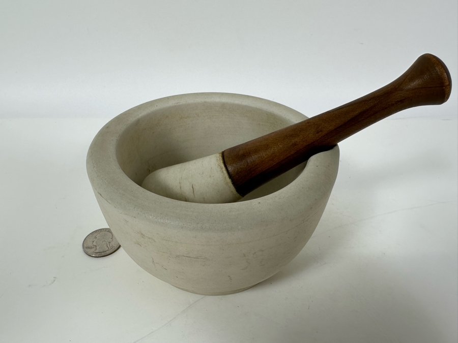 Vintage Apothecary Mortar 5W X 3H & Pestle 6L Stoneware Medicine Bowl [Photo 13]