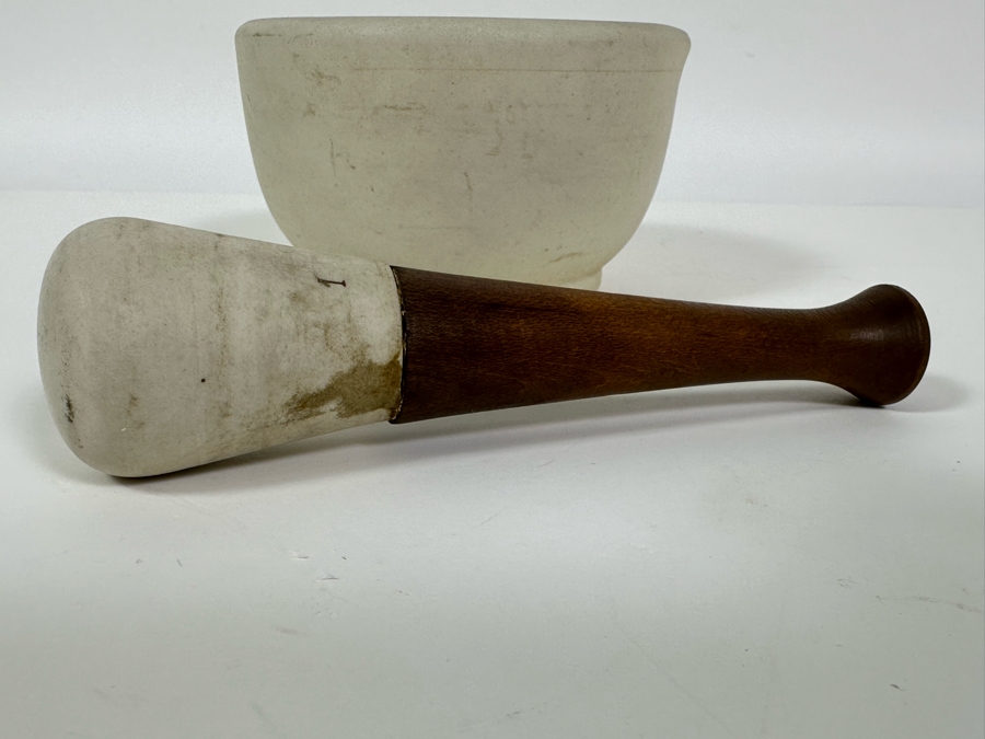 Vintage Apothecary Mortar 5W X 3H & Pestle 6L Stoneware Medicine Bowl [Photo 6]