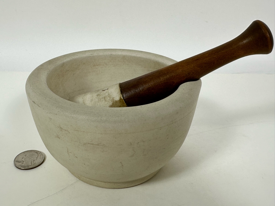 Vintage Apothecary Mortar 5W X 3H & Pestle 6L Stoneware Medicine Bowl [Photo 2]