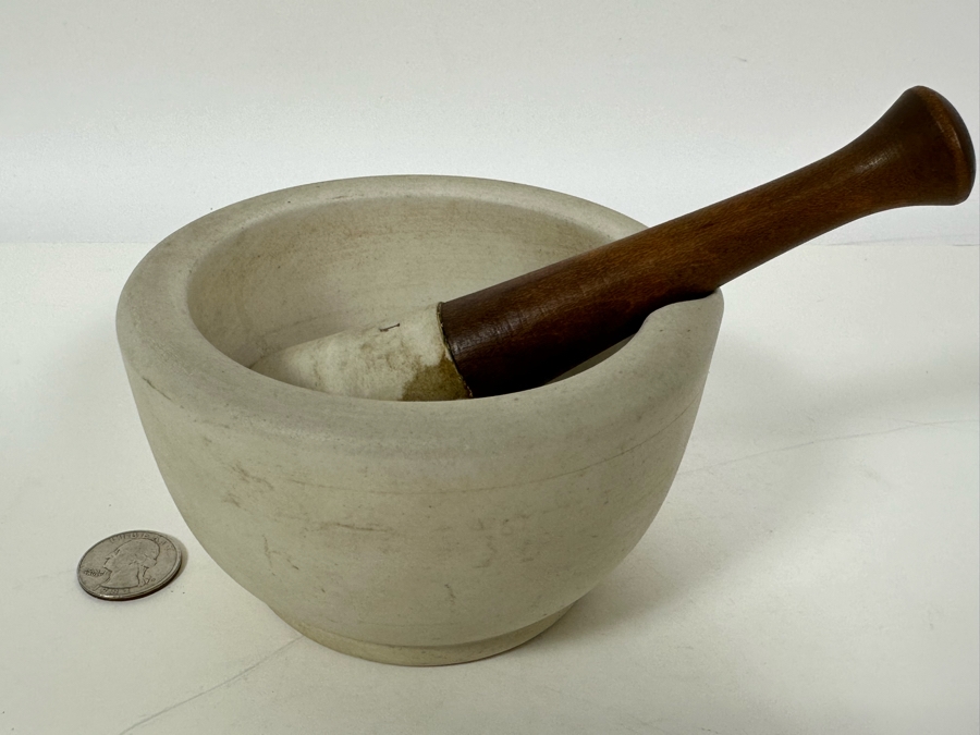 Vintage Apothecary Mortar 5W X 3H & Pestle 6L Stoneware Medicine Bowl [Photo 3]