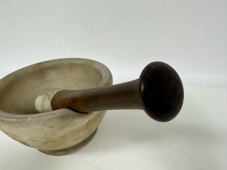 Vintage Apothecary Mortar 7.5W X 4.25H & Pestle 10L Stoneware Medicine Bowl [Photo 7]