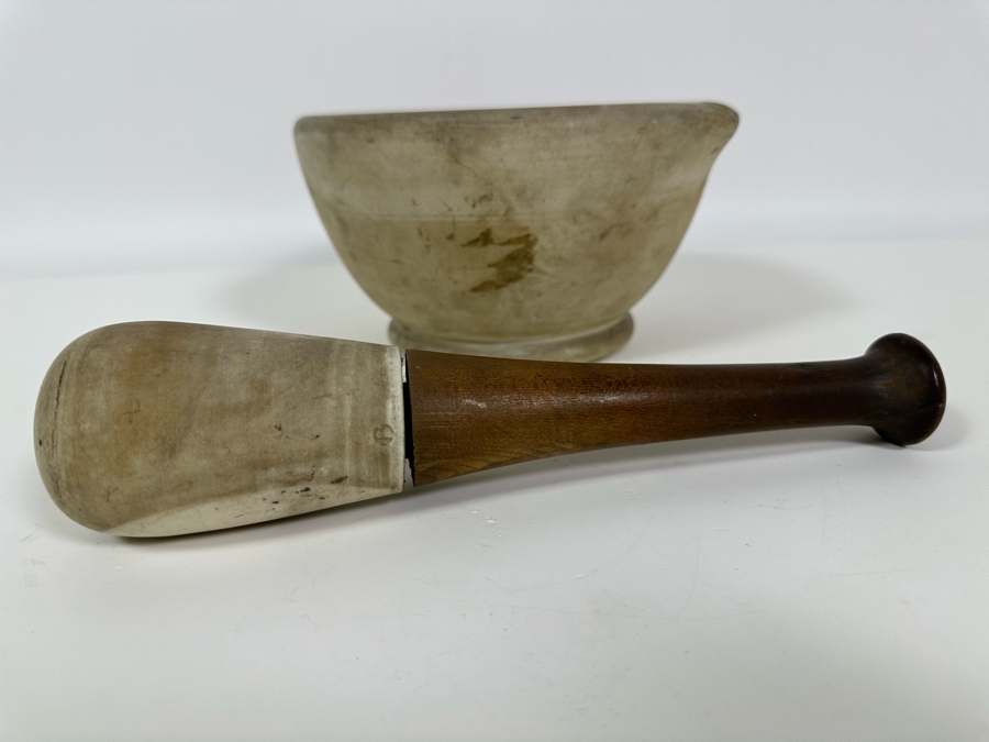 Vintage Apothecary Mortar 7.5W X 4.25H & Pestle 10L Stoneware Medicine Bowl [Photo 8]
