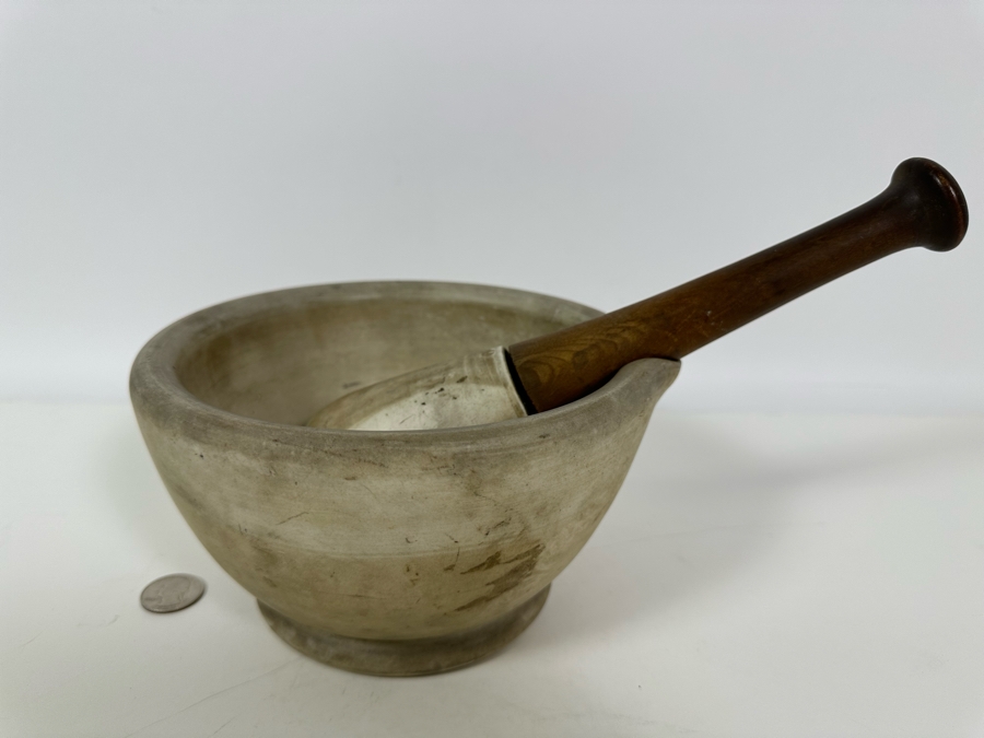 Vintage Apothecary Mortar 7.5W X 4.25H & Pestle 10L Stoneware Medicine Bowl [Photo 3]