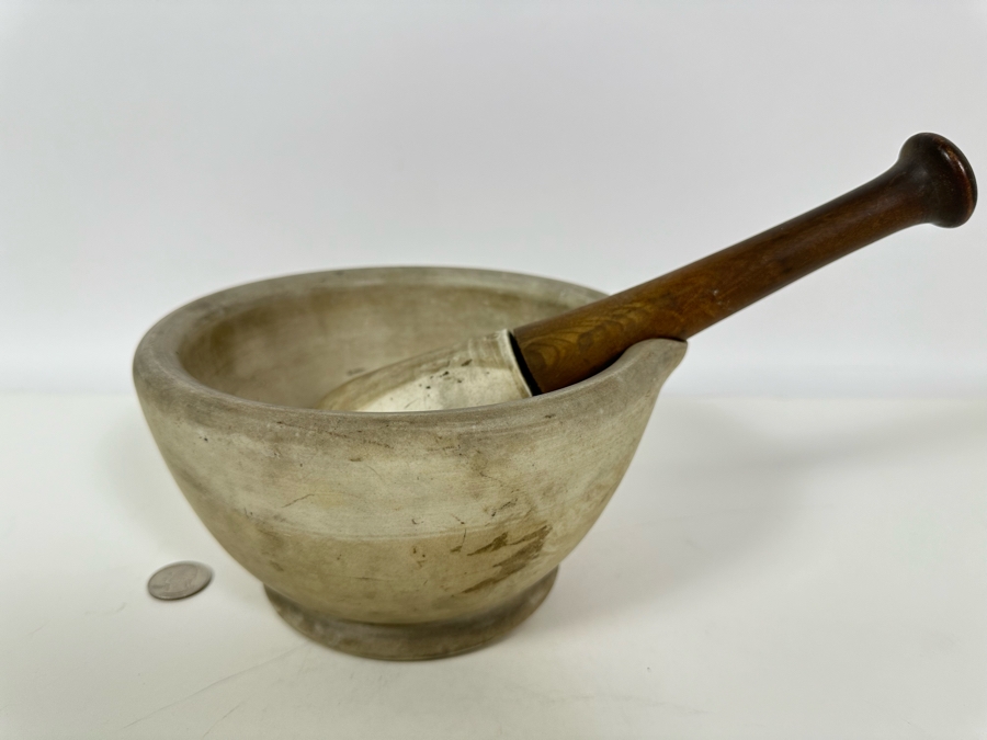 Vintage Apothecary Mortar 7.5W X 4.25H & Pestle 10L Stoneware Medicine Bowl [Photo 2]