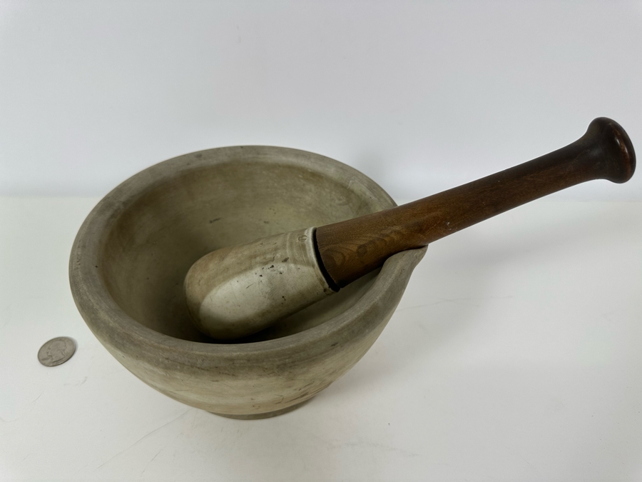 Vintage Apothecary Mortar 7.5W X 4.25H & Pestle 10L Stoneware Medicine Bowl [Photo 4]