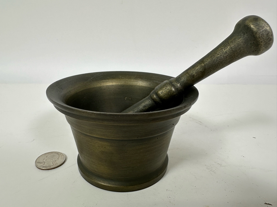 Vintage Brass Apothecary Mortar 4W X 2.5H & Pestle 6L Medicine Bowl [Photo 2]