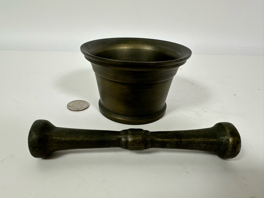 Vintage Brass Apothecary Mortar 4W X 2.5H & Pestle 6L Medicine Bowl [Photo 5]