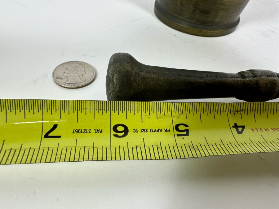 Vintage Brass Apothecary Mortar 4W X 2.5H & Pestle 6L Medicine Bowl [Photo 10]