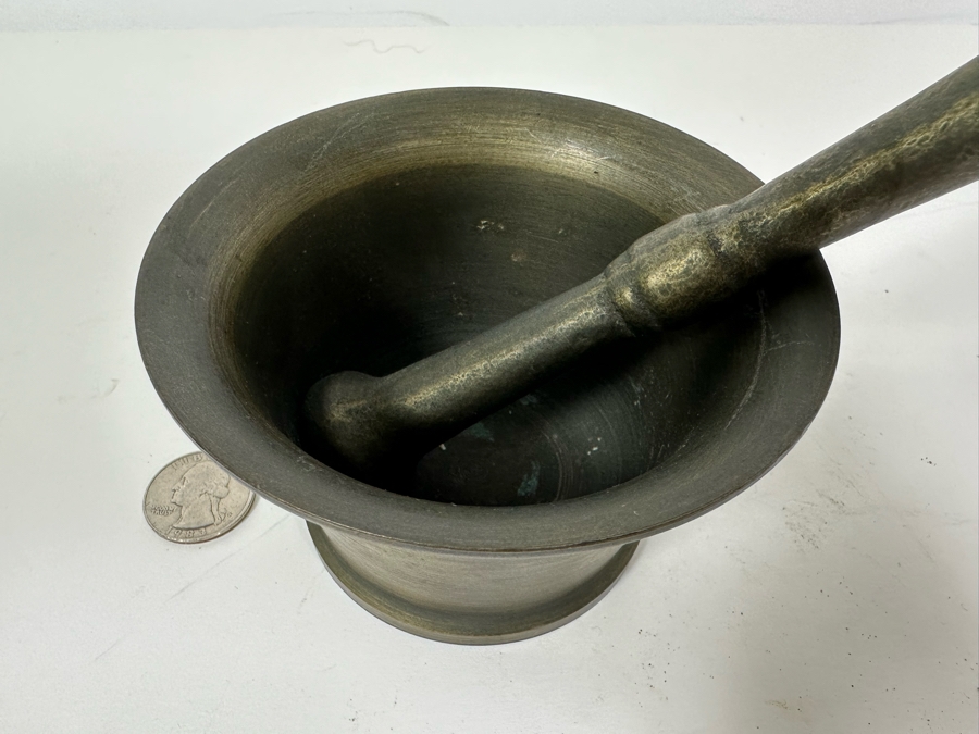 Vintage Brass Apothecary Mortar 4W X 2.5H & Pestle 6L Medicine Bowl [Photo 4]