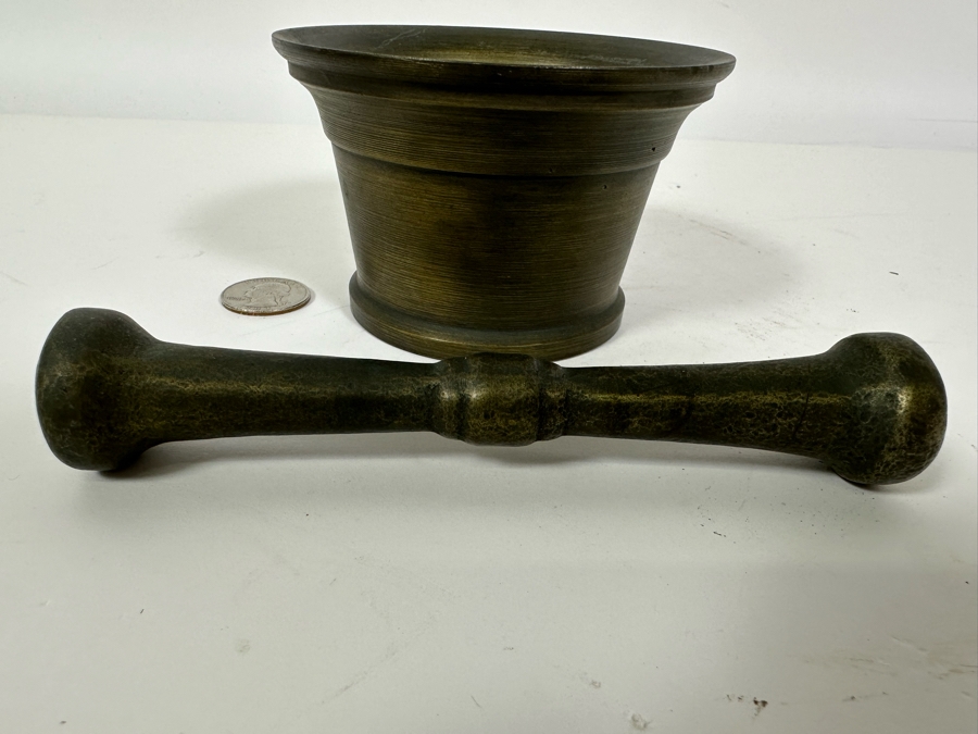 Vintage Brass Apothecary Mortar 4W X 2.5H & Pestle 6L Medicine Bowl [Photo 6]