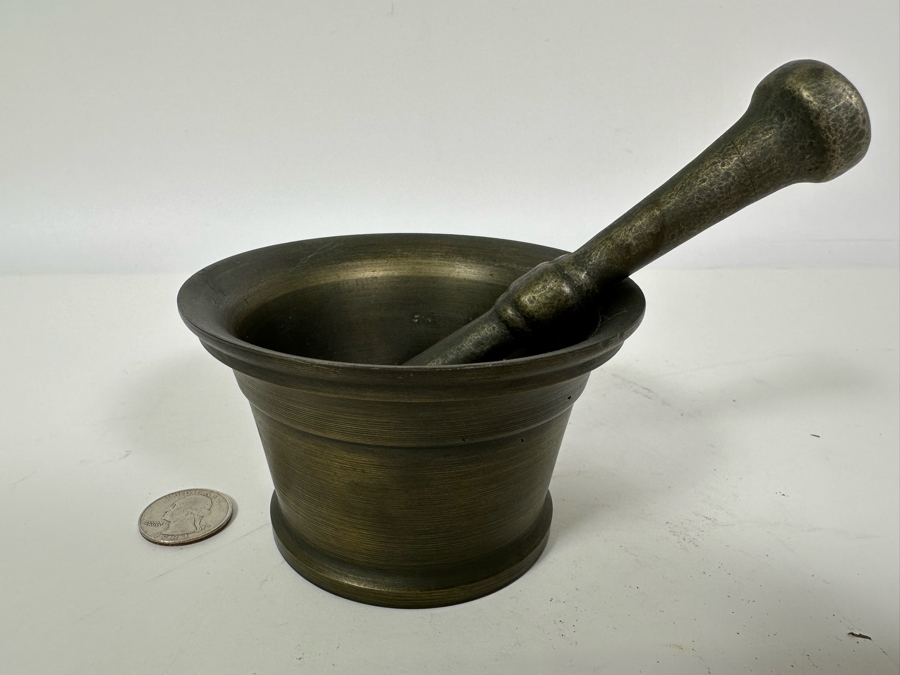 Vintage Brass Apothecary Mortar 4W X 2.5H & Pestle 6L Medicine Bowl [Photo 3]