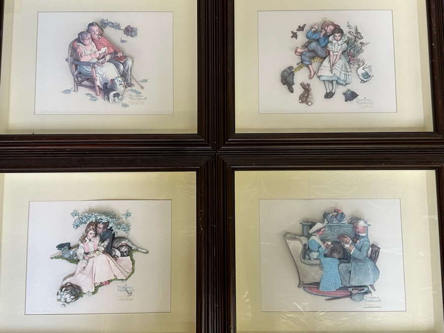 Set Of Four Multi-Dimensional Norman Rockwell Shadowbox Framed Artwork Illustrations Individually Created/Signed By Eleanor Stanifer Jacobs 22 X 19 [Photo 2]