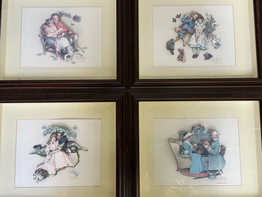 Set Of Four Multi-Dimensional Norman Rockwell Shadowbox Framed Artwork Illustrations Individually Created/Signed By Eleanor Stanifer Jacobs 22 X 19 [Photo 3]
