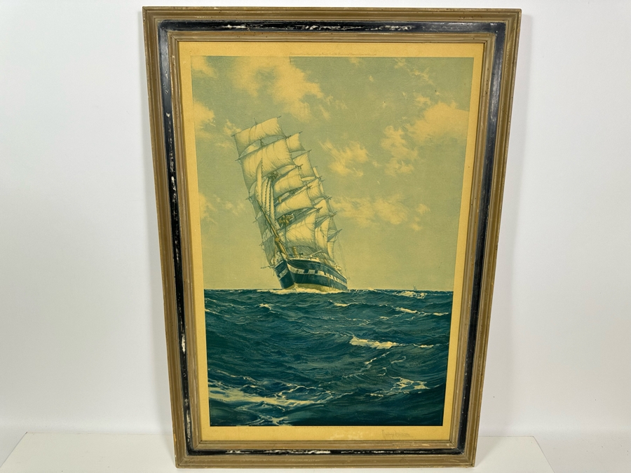 Montague Dawson Artist Hand Signed Antique 1928 Frost & Reed Ltd Print Framed 21.5 X 30.5 [Photo 3]