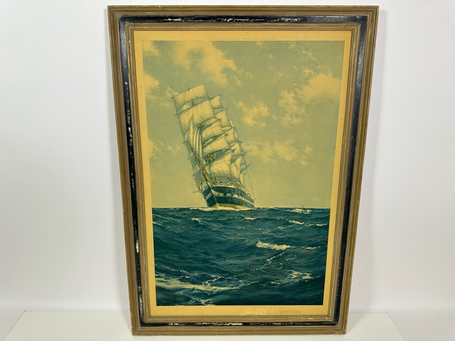 Montague Dawson Artist Hand Signed Antique 1928 Frost & Reed Ltd Print Framed 21.5 X 30.5 [Photo 2]