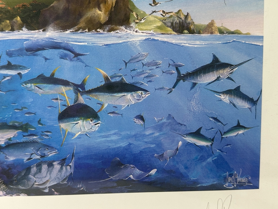 Craig S. Primrose Artist Hand Signed Print Titled 'Coastline' In Nice Wooden Bamboo Motif Frame 34 X 16 [Photo 20]