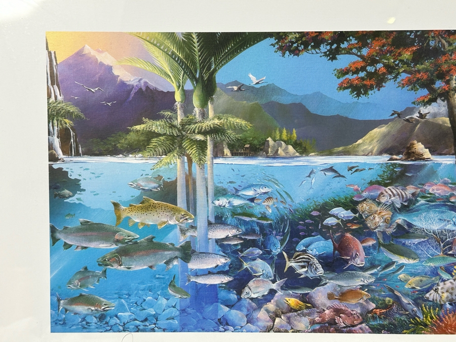 Craig S. Primrose Artist Hand Signed Print Titled 'Coastline' In Nice Wooden Bamboo Motif Frame 34 X 16 [Photo 12]