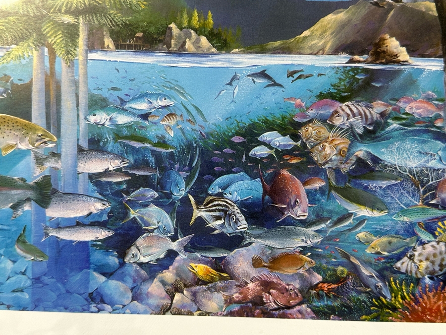 Craig S. Primrose Artist Hand Signed Print Titled 'Coastline' In Nice Wooden Bamboo Motif Frame 34 X 16 [Photo 15]