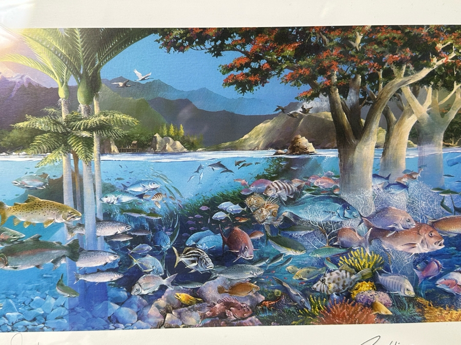 Craig S. Primrose Artist Hand Signed Print Titled 'Coastline' In Nice Wooden Bamboo Motif Frame 34 X 16 [Photo 14]