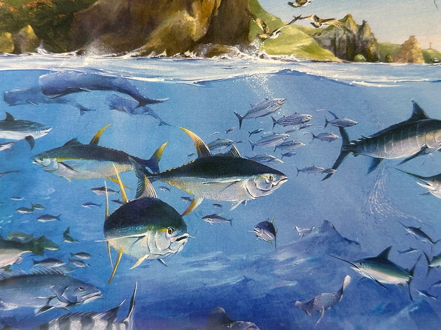 Craig S. Primrose Artist Hand Signed Print Titled 'Coastline' In Nice Wooden Bamboo Motif Frame 34 X 16 [Photo 23]