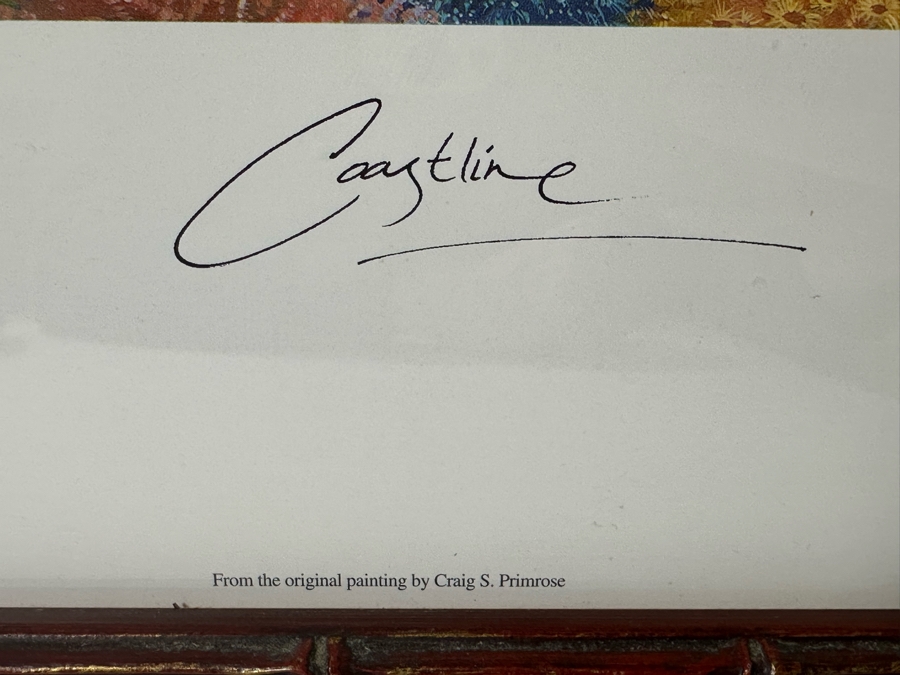 Craig S. Primrose Artist Hand Signed Print Titled 'Coastline' In Nice Wooden Bamboo Motif Frame 34 X 16 [Photo 7]