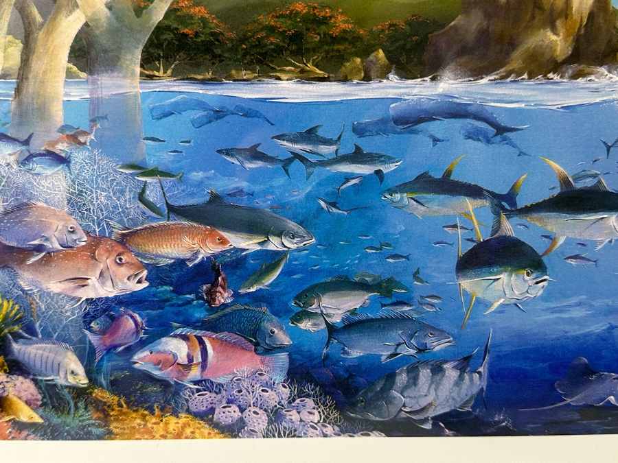 Craig S. Primrose Artist Hand Signed Print Titled 'Coastline' In Nice Wooden Bamboo Motif Frame 34 X 16 [Photo 18]