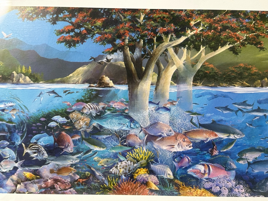 Craig S. Primrose Artist Hand Signed Print Titled 'Coastline' In Nice Wooden Bamboo Motif Frame 34 X 16 [Photo 16]