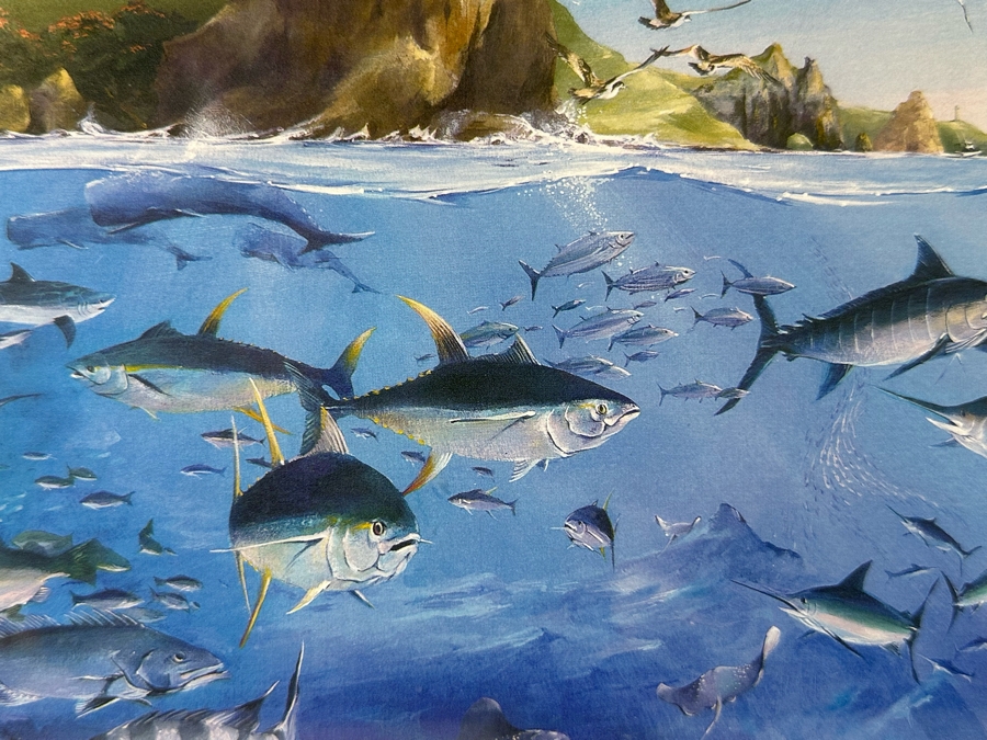 Craig S. Primrose Artist Hand Signed Print Titled 'Coastline' In Nice Wooden Bamboo Motif Frame 34 X 16 [Photo 22]