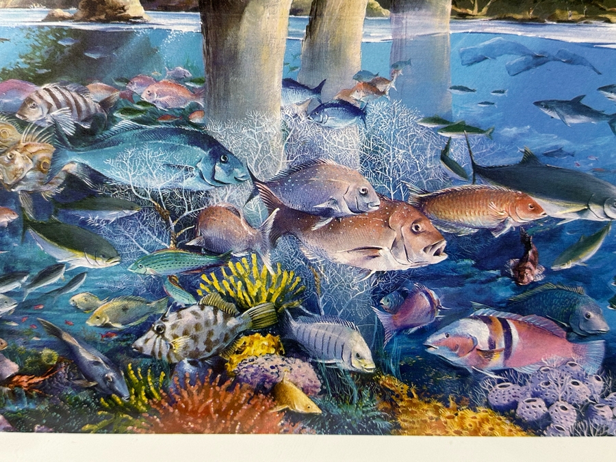 Craig S. Primrose Artist Hand Signed Print Titled 'Coastline' In Nice Wooden Bamboo Motif Frame 34 X 16 [Photo 17]