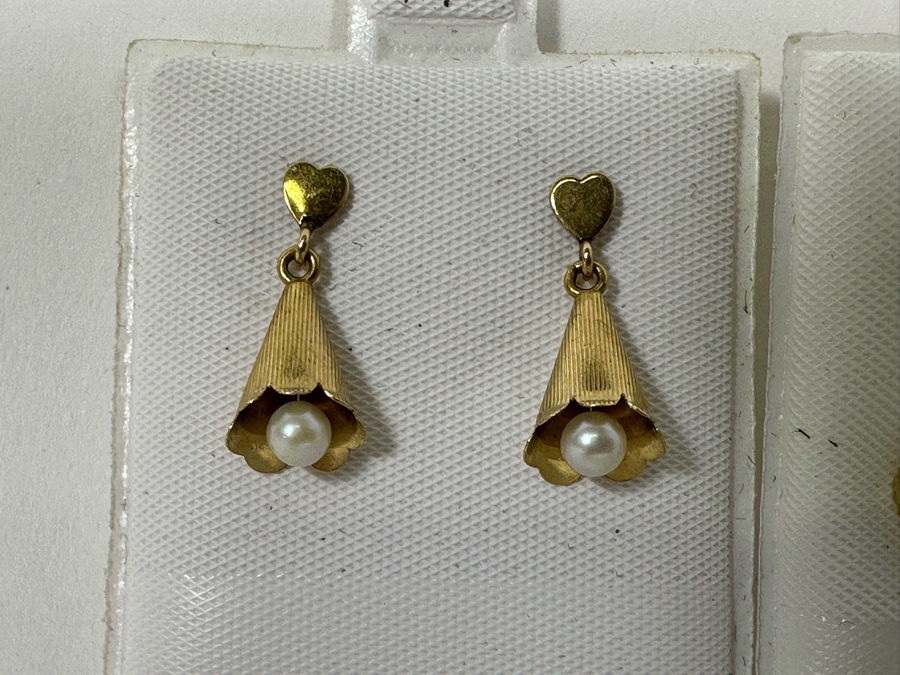 Three Pair Of 14K Gold Earrings 2.4g [Photo 6]