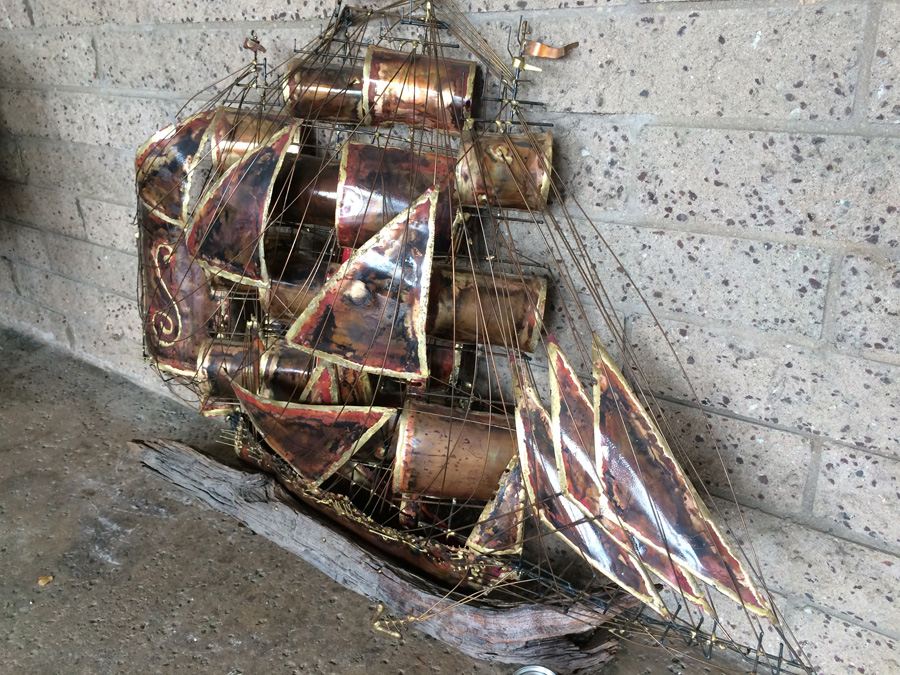 Large Wall Hanging Copper Sculpture Ship [Photo 10]