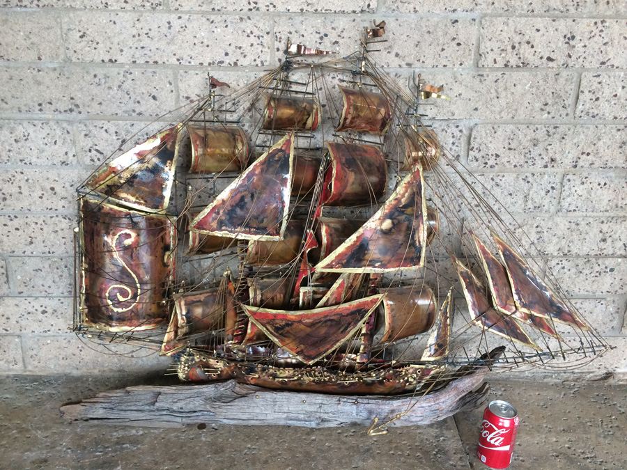 Large Wall Hanging Copper Sculpture Ship