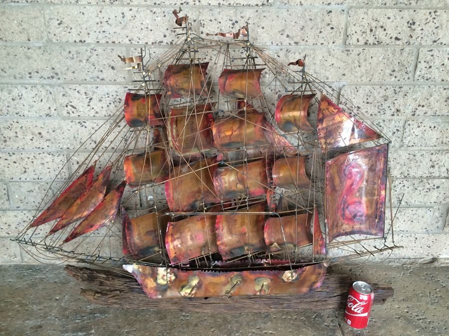 Large Wall Hanging Copper Sculpture Ship [Photo 13]