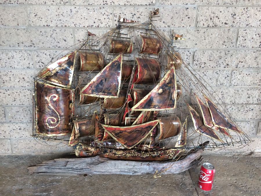Large Wall Hanging Copper Sculpture Ship [Photo 2]