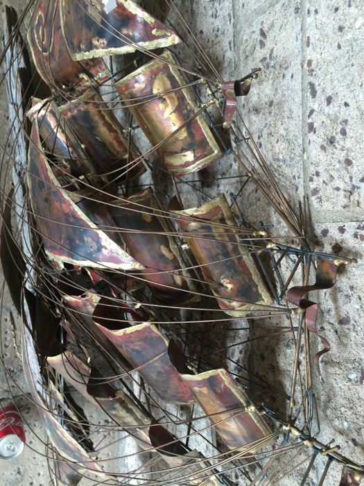 Large Wall Hanging Copper Sculpture Ship [Photo 12]