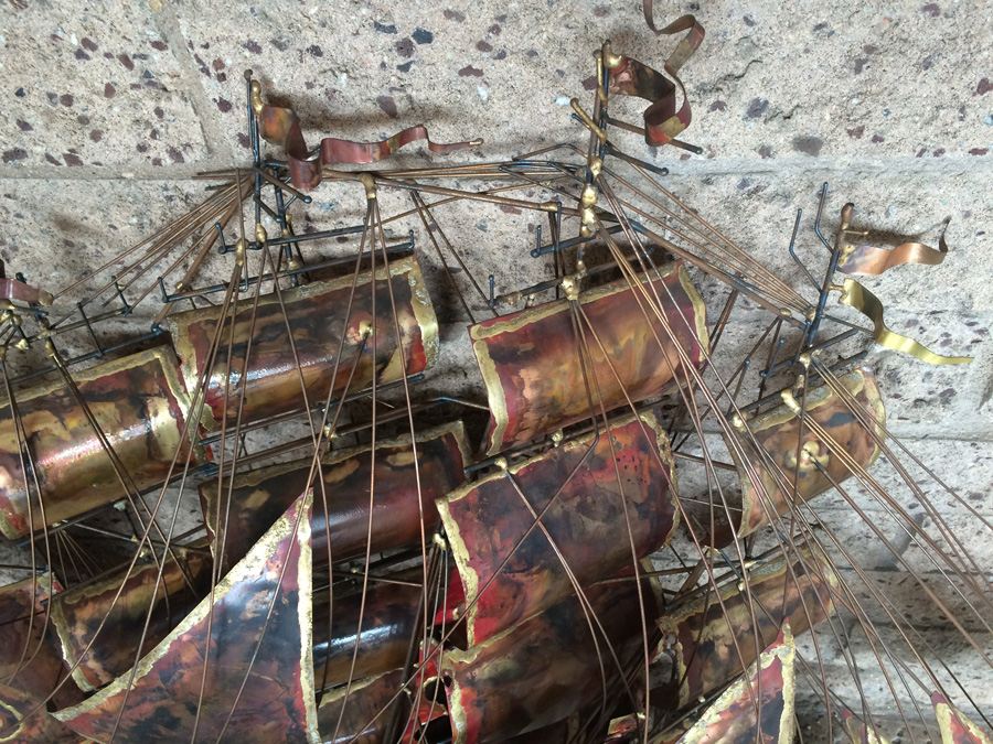 Large Wall Hanging Copper Sculpture Ship [Photo 8]